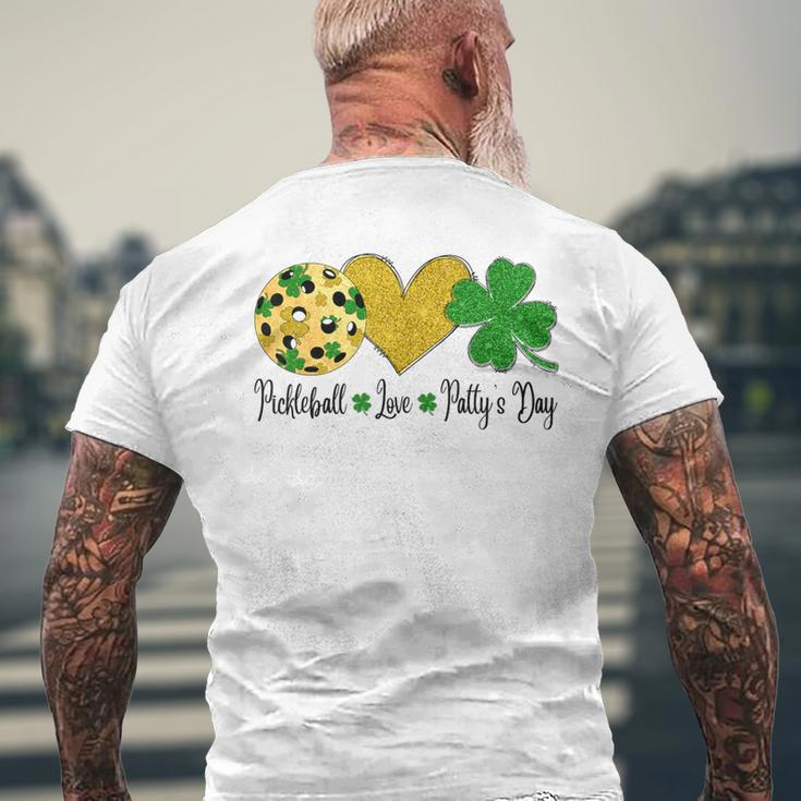 Peace Love Patty's Day Pickleball Shamrocks St Patrick's Day Men's T-shirt Back Print Gifts for Old Men