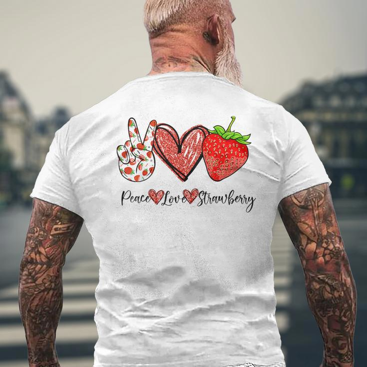 Peace Love Strawberry It's A Berry Good Time Fruits Heart Men's T-shirt Back Print Gifts for Old Men