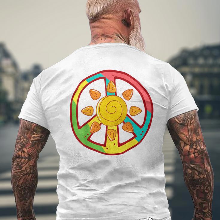 Peace Sign Love Ancient Aztec Sun Tie Dye HippieMen's T-shirt Back Print Gifts for Old Men