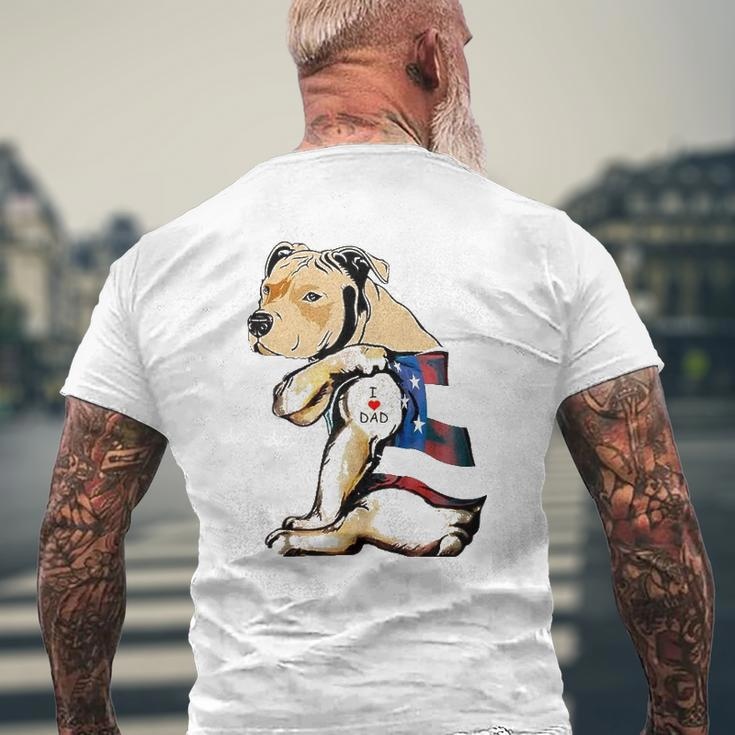 Pitbull Dog Tattoo I Love Dad Mens Back Print T-shirt Gifts for Old Men