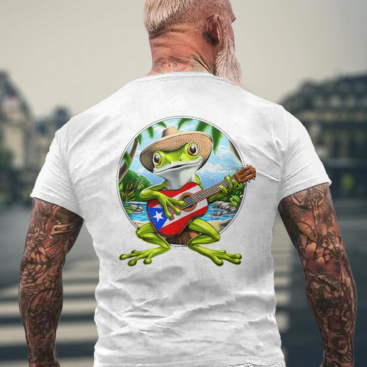 Puerto Rico Coqui Frog Playing Guitar Taino Boricua Men's T-shirt Back Print Gifts for Old Men