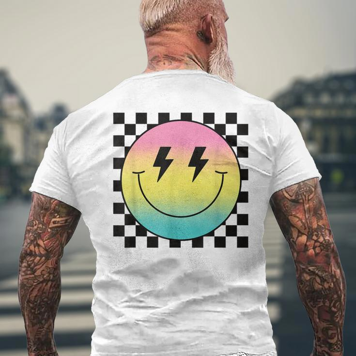 Rainbow Smile Face Cute Checkered Smiling Happy Face Men's T-shirt Back Print Gifts for Old Men