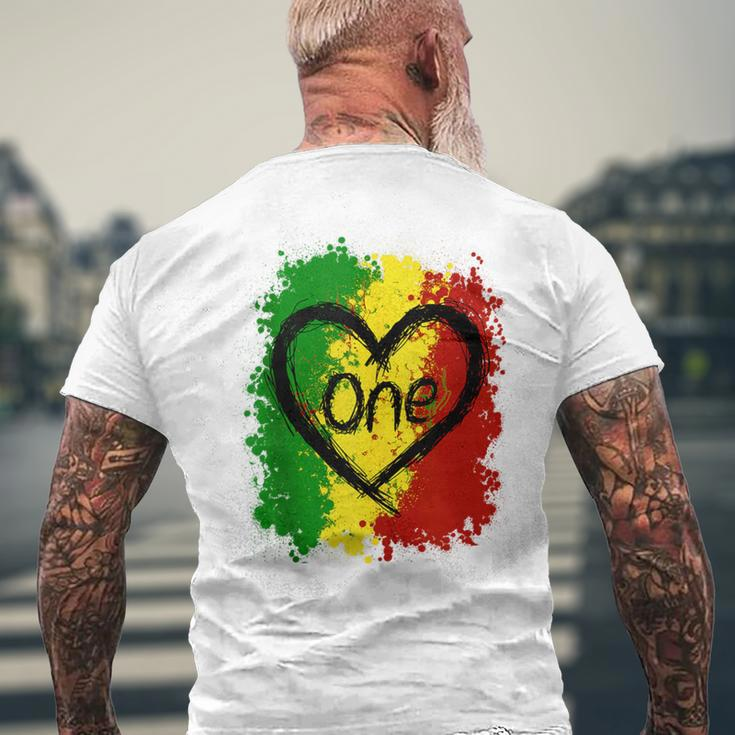 Reggae Heart One Love Rasta Reggae Music Jamaica Vacation Men's T-shirt Back Print Gifts for Old Men