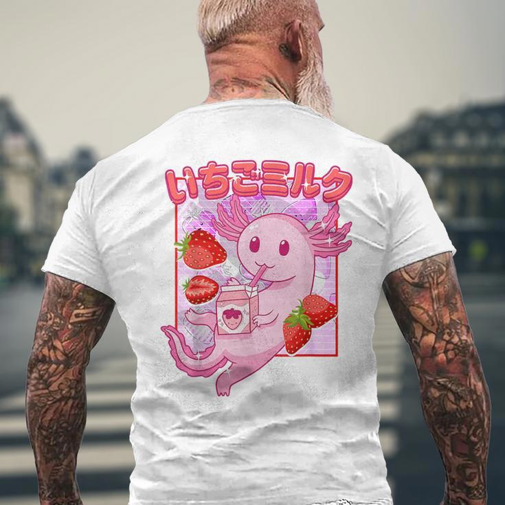 Retro Strawberry Milk Anime Kawaii Axolotl Strawberry Milk Pink T-Shirt mit Rückendruck Geschenke für alte Männer