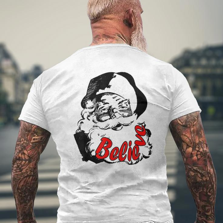 Retro Vintage Christmas Believe Santa Calus Mens Back Print T-shirt Gifts for Old Men