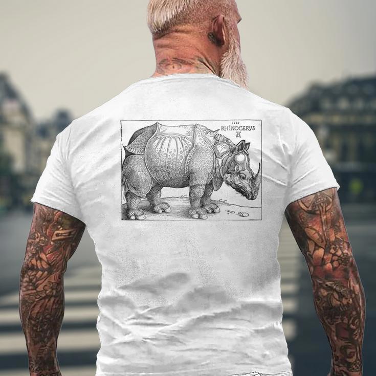 Rhinoceros Albrecht Durer Vintage Illustration Engraving T-Shirt mit Rückendruck Geschenke für alte Männer