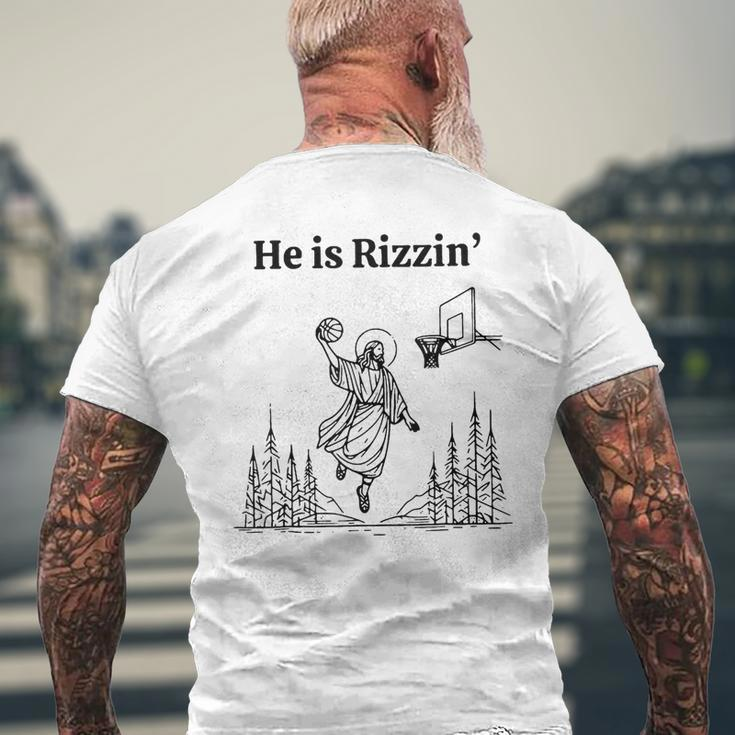 He Is Rizzin Jesus Basketball Meme Men's T-shirt Back Print Gifts for Old Men