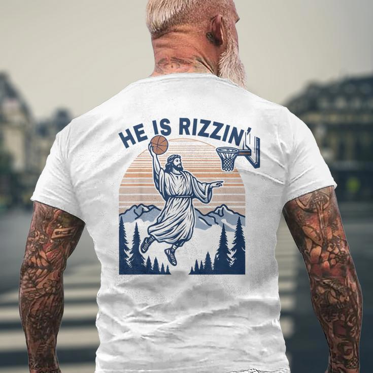 He Is Rizzin Jesus Playing Basketball Meme Christian Men's T-shirt Back Print Gifts for Old Men