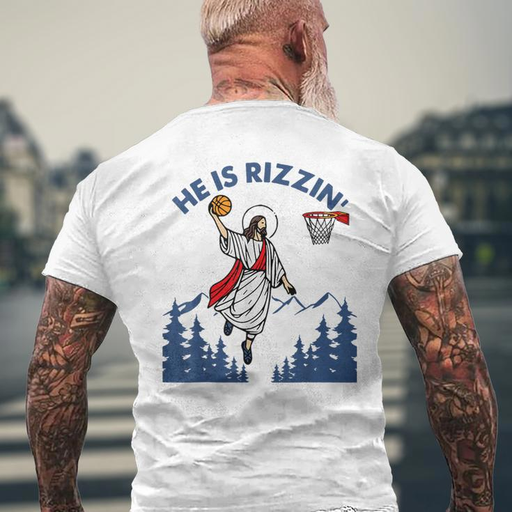 He Is Rizzin Jesus Basketball Easter Religious Men's T-shirt Back Print Gifts for Old Men
