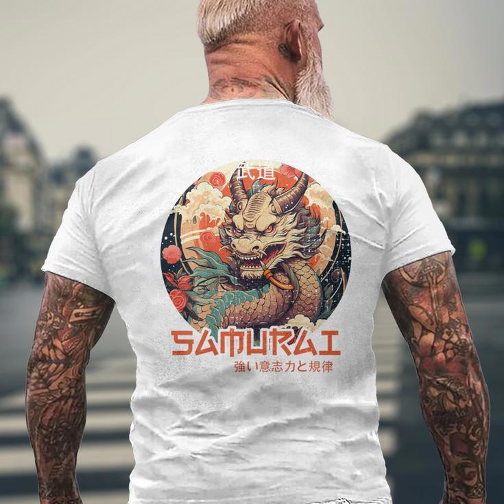 Rückenprint Samurai-Drachenkrieger Japanischer Ninja Kawaii T-Shirt mit Rückendruck Geschenke für alte Männer