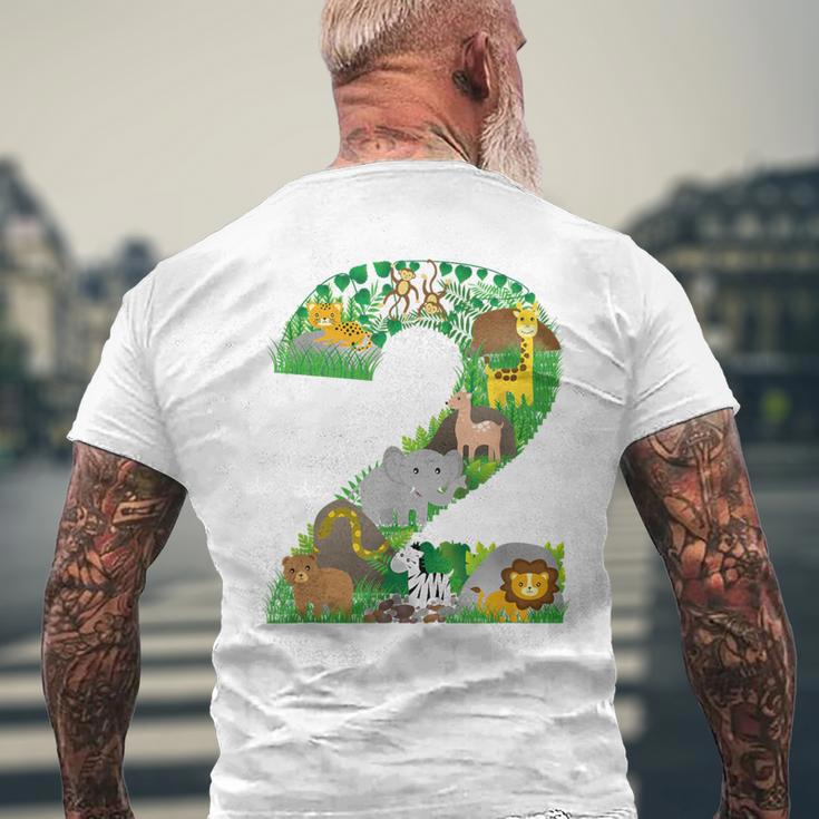 Safari Jungle Zoo Animals Second Birthday Number 2 Men's T-shirt Back Print Gifts for Old Men