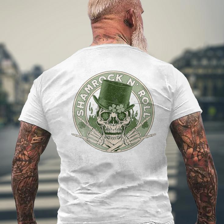 Shamrock And Roll Rock And Roll Saint Patrick's Day Skull Men's T-shirt Back Print Gifts for Old Men