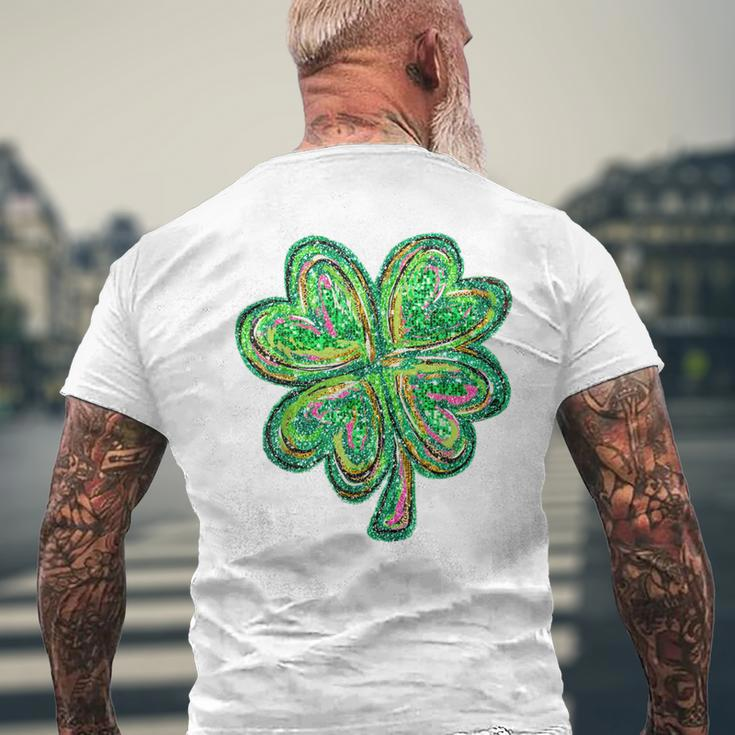 Shamrock Sequin Effect St Patrick's Day Four Leaf Clover Men's T-shirt Back Print Gifts for Old Men