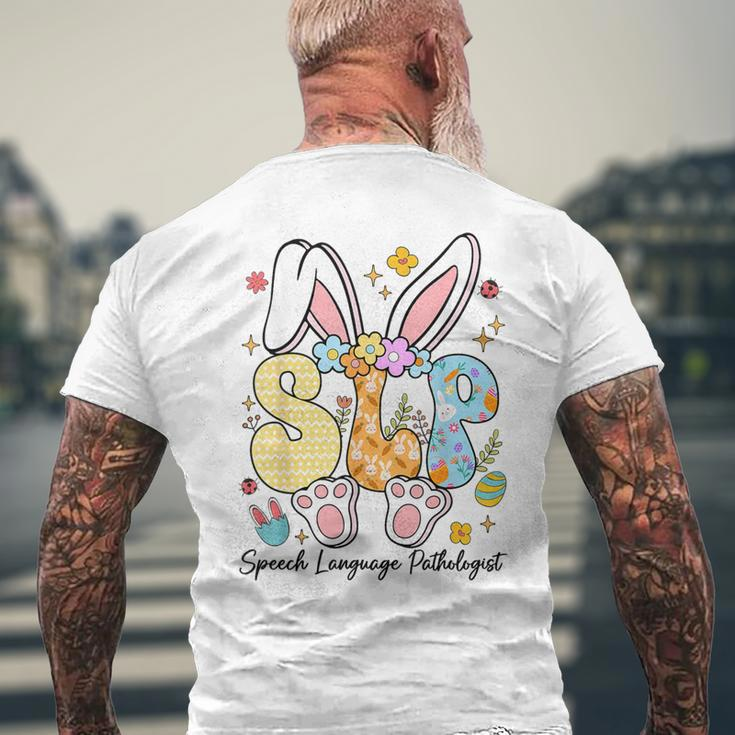 Speech Language Pathologist Bunny Bunnies Happy Easter Slp Men's T-shirt Back Print Gifts for Old Men