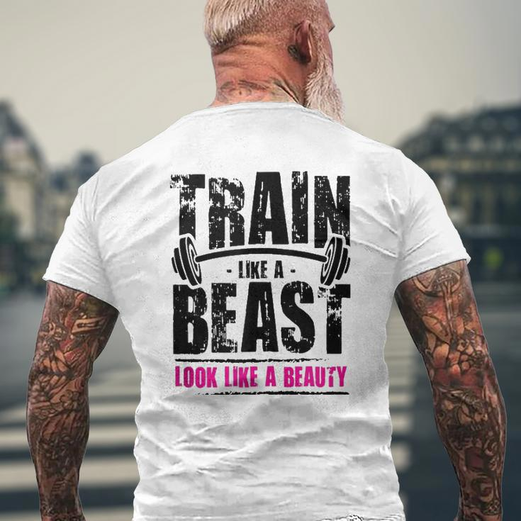 Train Like A Beast Look Like A Beauty Mens Back Print T-shirt Gifts for Old Men