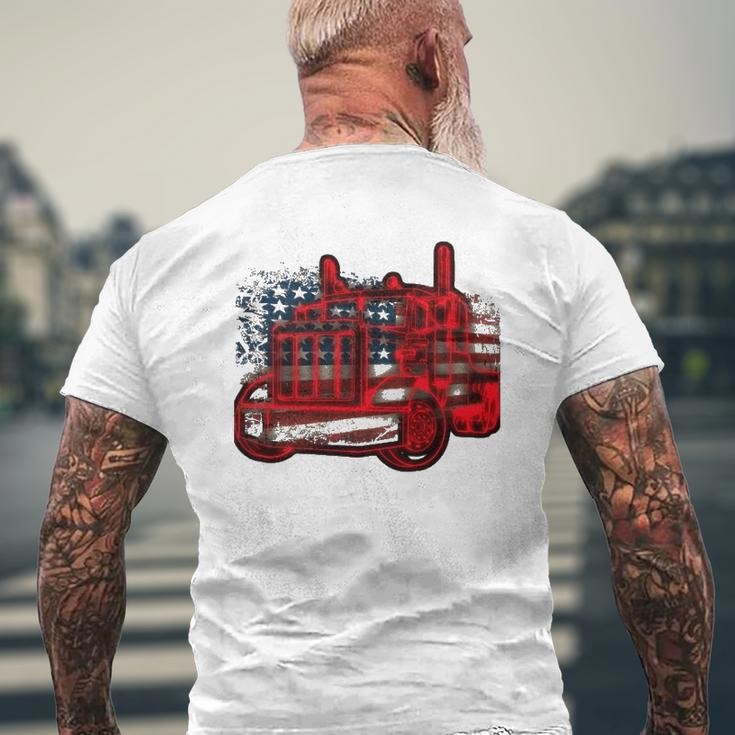 Truck Driver American Flag Trucker Semi Truck Mens Back Print T-shirt Gifts for Old Men