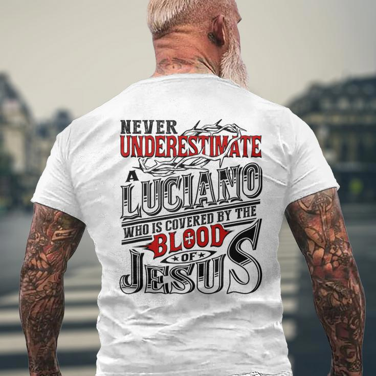 Never Underestimate Luciano Family Name Men's T-shirt Back Print Gifts for Old Men