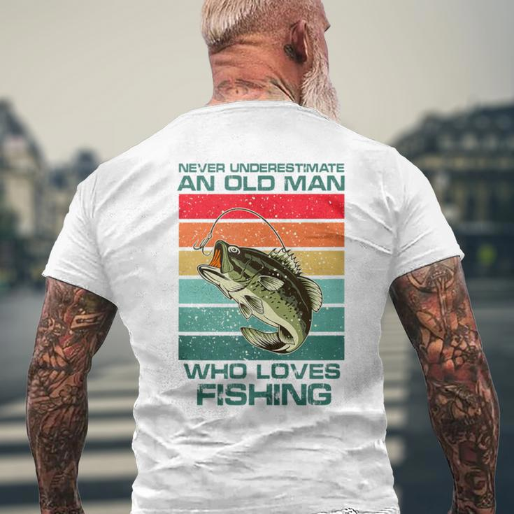 Never Underestimate A Old Man Who Loves Fishing Bass Vintage Men's T-shirt Back Print Gifts for Old Men