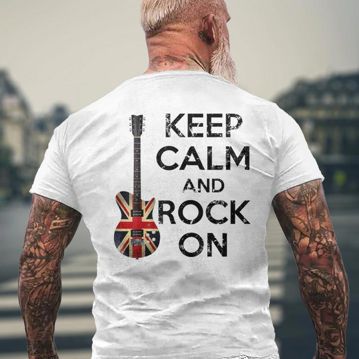 Vintage Keep Calm And Rock On British Jack Union Guitarist Men's T-shirt Back Print Gifts for Old Men