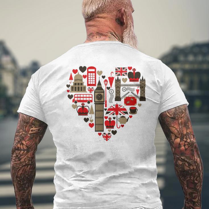 Vintage London I Love Travel Wanderlust Union Jack Men's T-shirt Back Print Gifts for Old Men