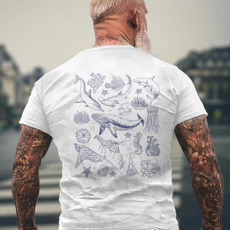Vintage Retro Sea Animal Natural Ocean Sea Life 2024 Apparel Men's T-shirt Back Print Gifts for Old Men