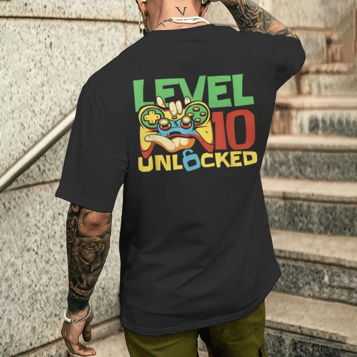 10 Year Old Gamer Gaming 10Th Birthday Level 10 Unlocked Men's T-shirt Back Print Gifts for Him