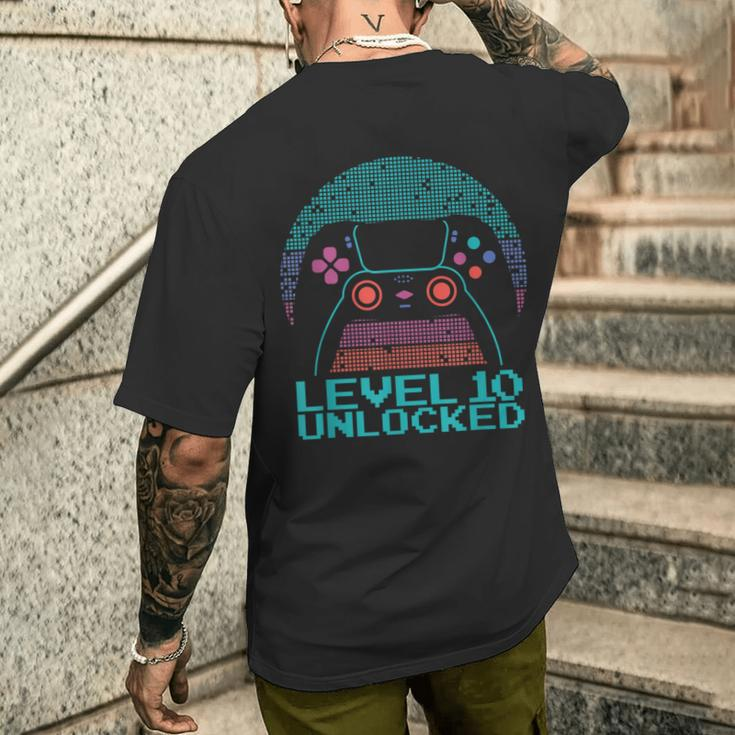 10 Year Old Gamer Gaming 10Th Birthday Level 10 Unlocked Men's T-shirt Back Print Gifts for Him