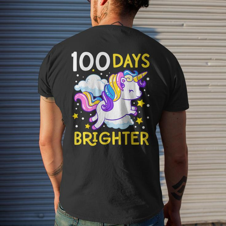 100Th Day Of School Unicorn 100 Days Brighter Kindergarten Men's T-shirt Back Print Gifts for Him