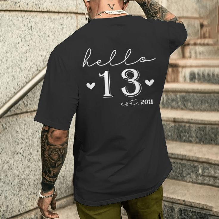 13Th Birthday Hello 13 Years Old Est 2011 Born In 2011 Men's T-shirt Back Print Gifts for Him