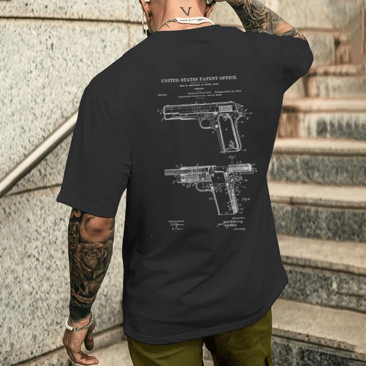 1911 Retrointage Handgun Chart Blue Break Pistol 45Acp T-Shirt mit Rückendruck Geschenke für Ihn