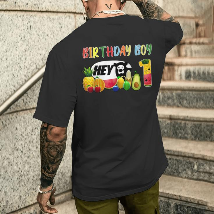 1St Birthday Boy 1 Year Old Fruit Birthday Hey Bear Men's T-shirt Back Print Gifts for Him