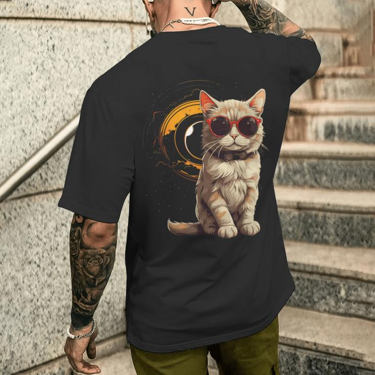 2024 Total Solar Eclipse Cat Wearing Solar Eclipse Glasses Men's T-shirt Back Print Gifts for Him