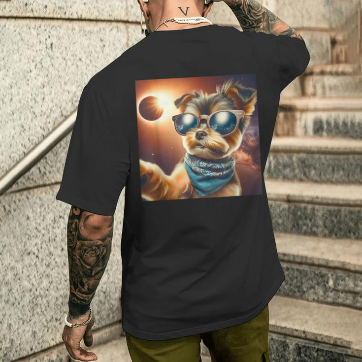 2024 Total Solar Eclipse Dog Taking Selfie Wearing Glasses Men's T-shirt Back Print Gifts for Him