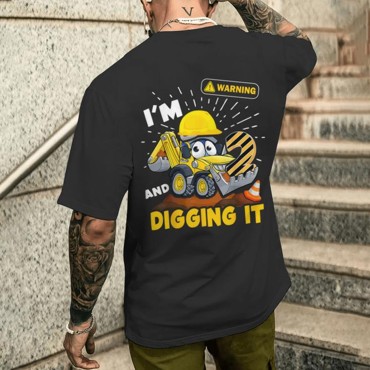 2Nd Birthday Boys Construction Excavator 2 Years Old Digger Men's T-shirt Back Print Gifts for Him