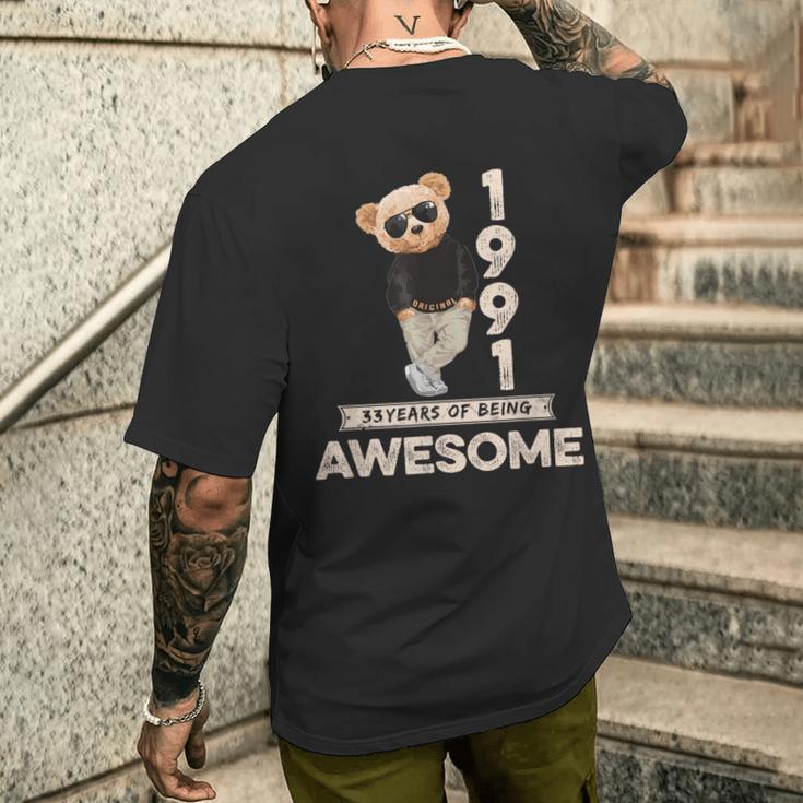 33 Geburtstag Herren Damen 1991 Original Awesome Teddybär T-Shirt mit Rückendruck Geschenke für Ihn