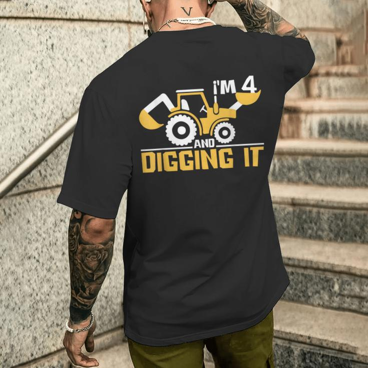Im 4 And Digging It Boy 4 Year Old 4Th Birthday Construction Men's T-shirt Back Print Gifts for Him