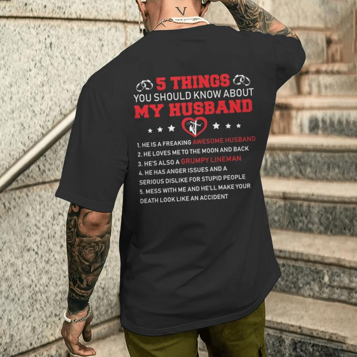 5 Thing You Should Know About My Husband Lineman Men's T-shirt Back Print Gifts for Him