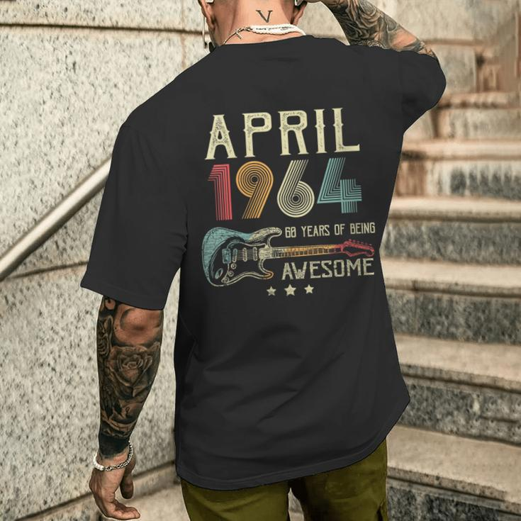 60Th Birthday Guitar Lover Vintage April 1964 60 Year Old Men's T-shirt Back Print Gifts for Him