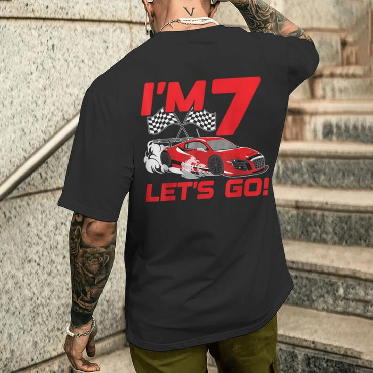 7 Year Old 7Th Racing Racecar Birthday Party Boys Girls Men's T-shirt Back Print Gifts for Him