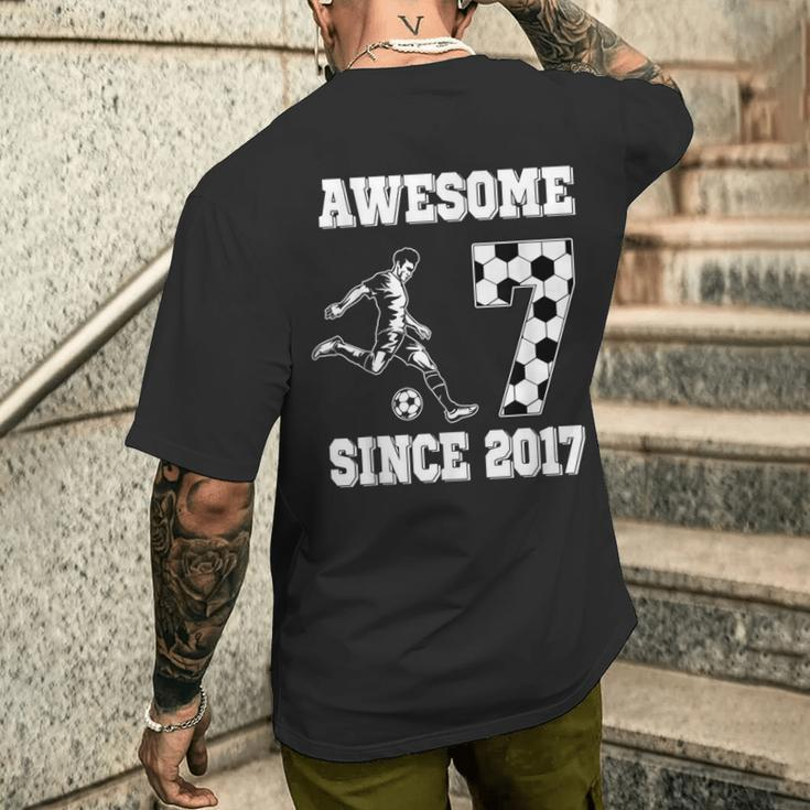 7Th Birthday Boy Awesome Since 2017 Soccer 7 Years Old Men's T-shirt Back Print Gifts for Him