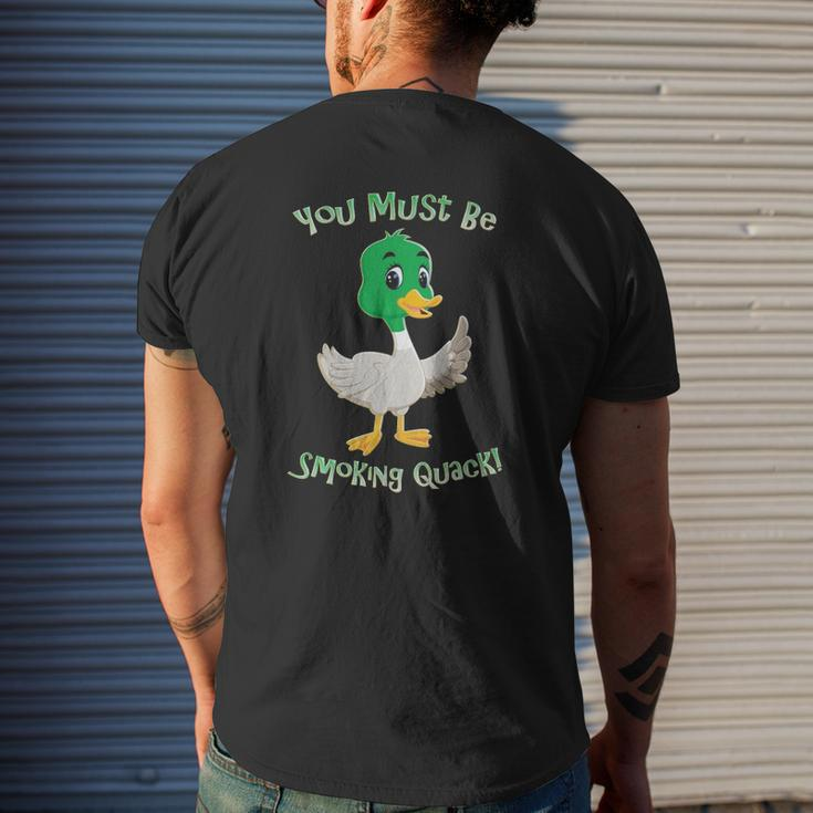 Adult Humor Duck Smoking Quack Pun Dad Jokes Mens Back Print T-shirt Gifts for Him