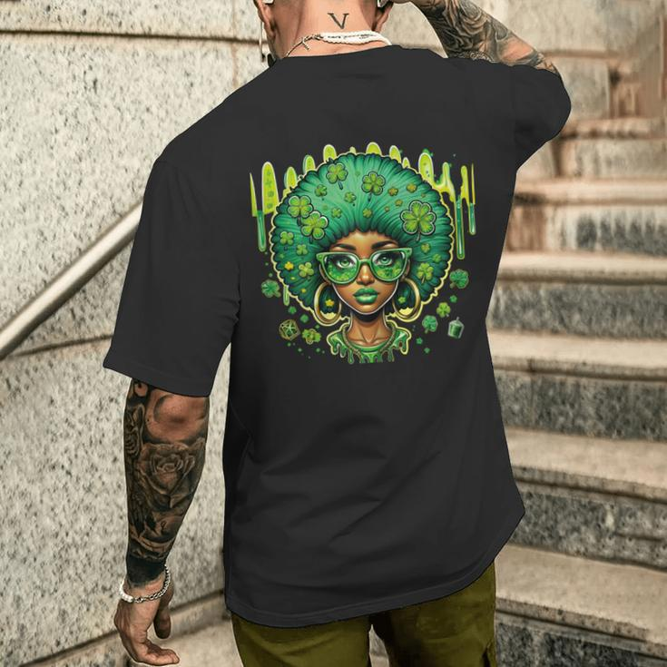 African American Female Leprechaun Black St Patrick's Day Men's T-shirt Back Print Gifts for Him