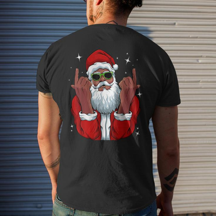 African American Santa Christmas Pajama Cool Black X-Mas Mens Back Print T-shirt Gifts for Him