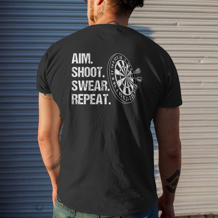 Aim Shoot Swear Repeat Darts Player Mens Back Print T-shirt Gifts for Him