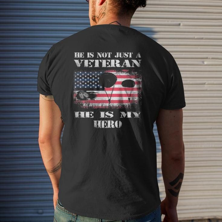 Airborne Infantry Paratrooper American Flag He Is My Hero Mens Back Print T-shirt Gifts for Him