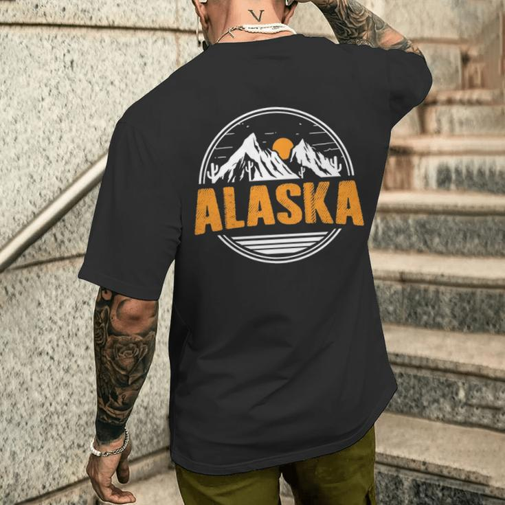 Alaska Vintage Mountains Sunrise Alaskan Pride Men's T-shirt Back Print Gifts for Him