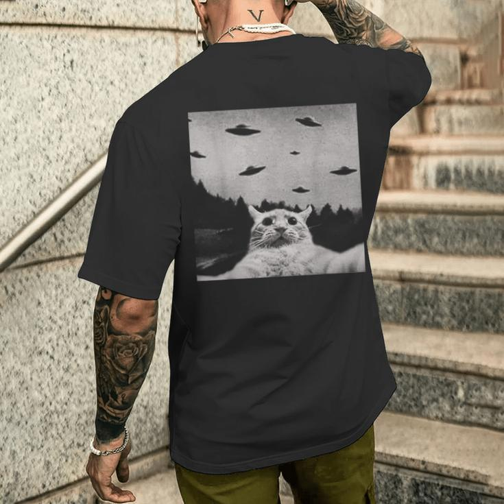 Alien Ufo Cat T-Shirt mit Rückendruck Geschenke für Ihn