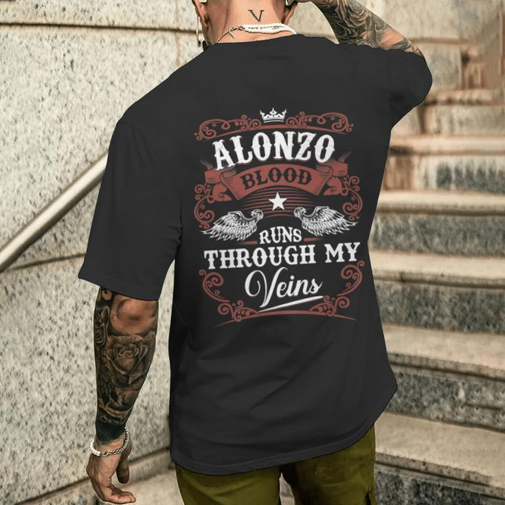 Alonzo Blood Runs Through My Veins Family Name Vintage Men's T-shirt Back Print Gifts for Him
