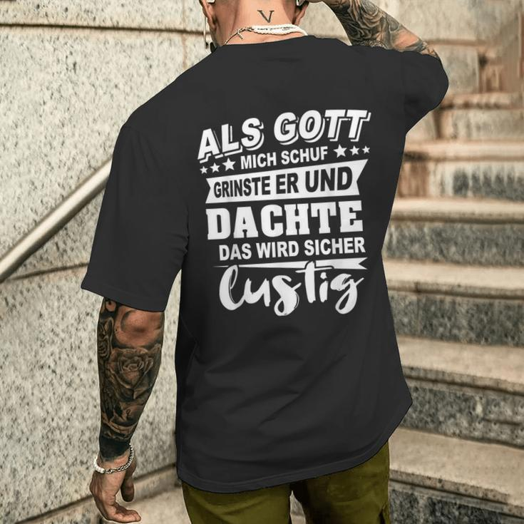 Als Gott Mich Schuf Grinste Slogan Ironic S T-Shirt mit Rückendruck Geschenke für Ihn