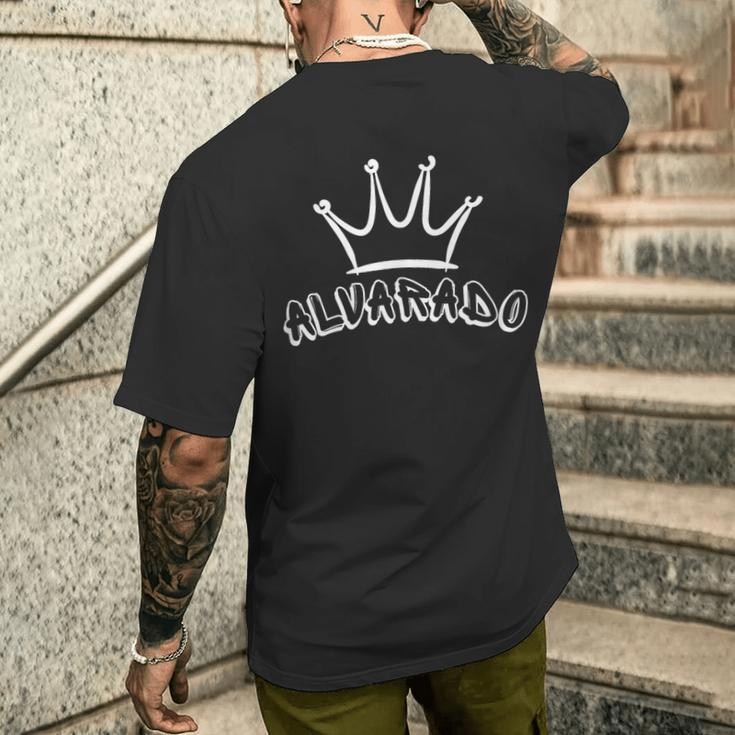 Alvarado Family Name Cool Alvarado Name And Royal Crown Men's T-shirt Back Print Gifts for Him